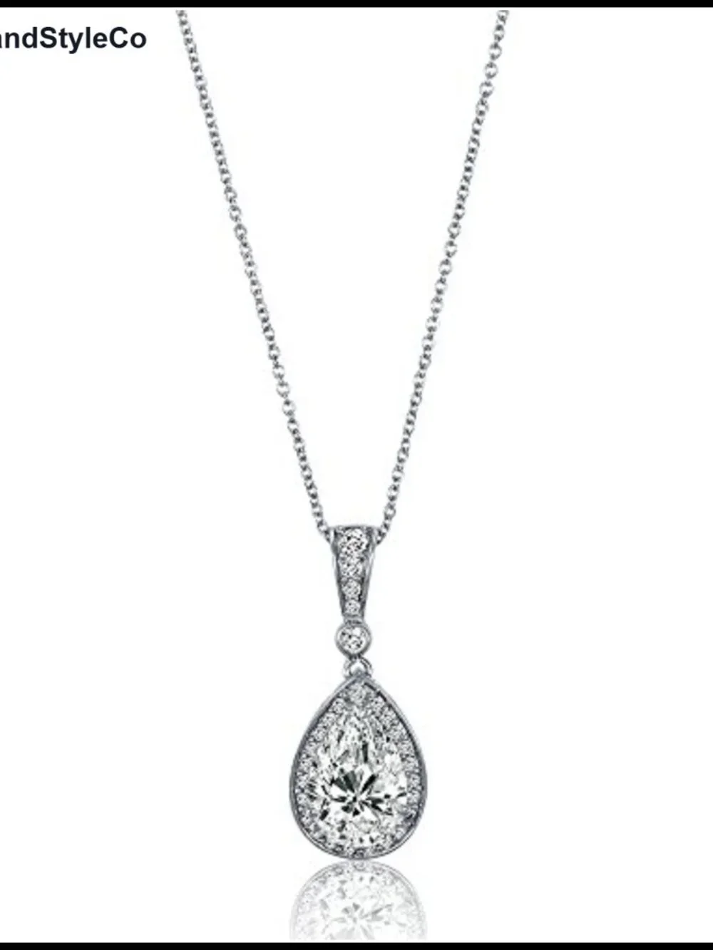 Sterling Silver Halo Pendant Necklace CZ Pear Cut 16